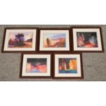 Jeremy Leigh (unknown); five framed modern abstract paintings, mainly watercolour.