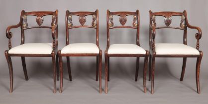 A set of eight Regency Trafalgar style dining chairs, including two carvers.