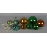 A small quantity of hand blown glass fishing balls of varying sizes along with small selection of