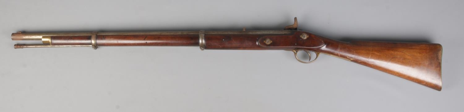 A 19th century Tower two band percussion rifle. Stamped 1859 Tower and stamped VR to lock plate. - Image 3 of 7