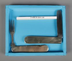 J Petty & Sons of Sheffield folding "splitting" knife and fork pair.