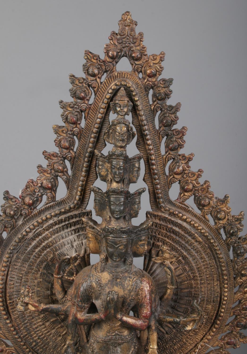 A cast metal figure formed as a thousand arm deity/Avalokiteshvara. Height 40.5cm. - Image 2 of 4