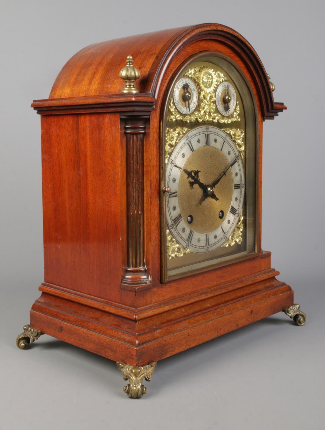 An early 20th century mahogany dome top bracket clock by Winterhalder & Hofmeier. Having brass - Image 3 of 6