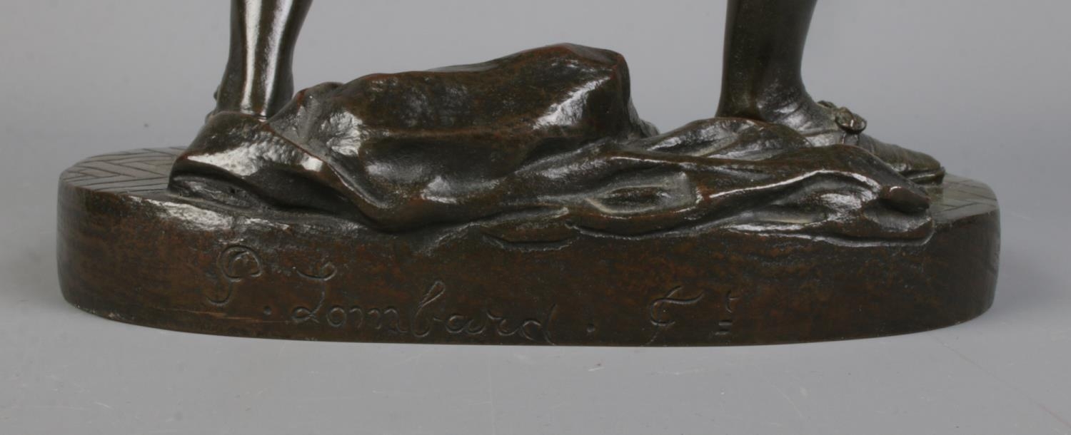After Benedict B Rougelet, a pair of bronze fencers, signed F Lombard. Height 28cm. One missing - Image 7 of 7