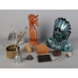 A quantity of collectables to include miniature samurai swords, white metal figure of a sailing