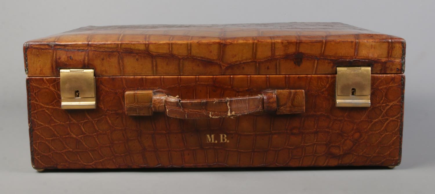 A crocodile skin dressing case by JW Robinson & Co, Los Angeles, with fitted interior and contents - Image 4 of 6