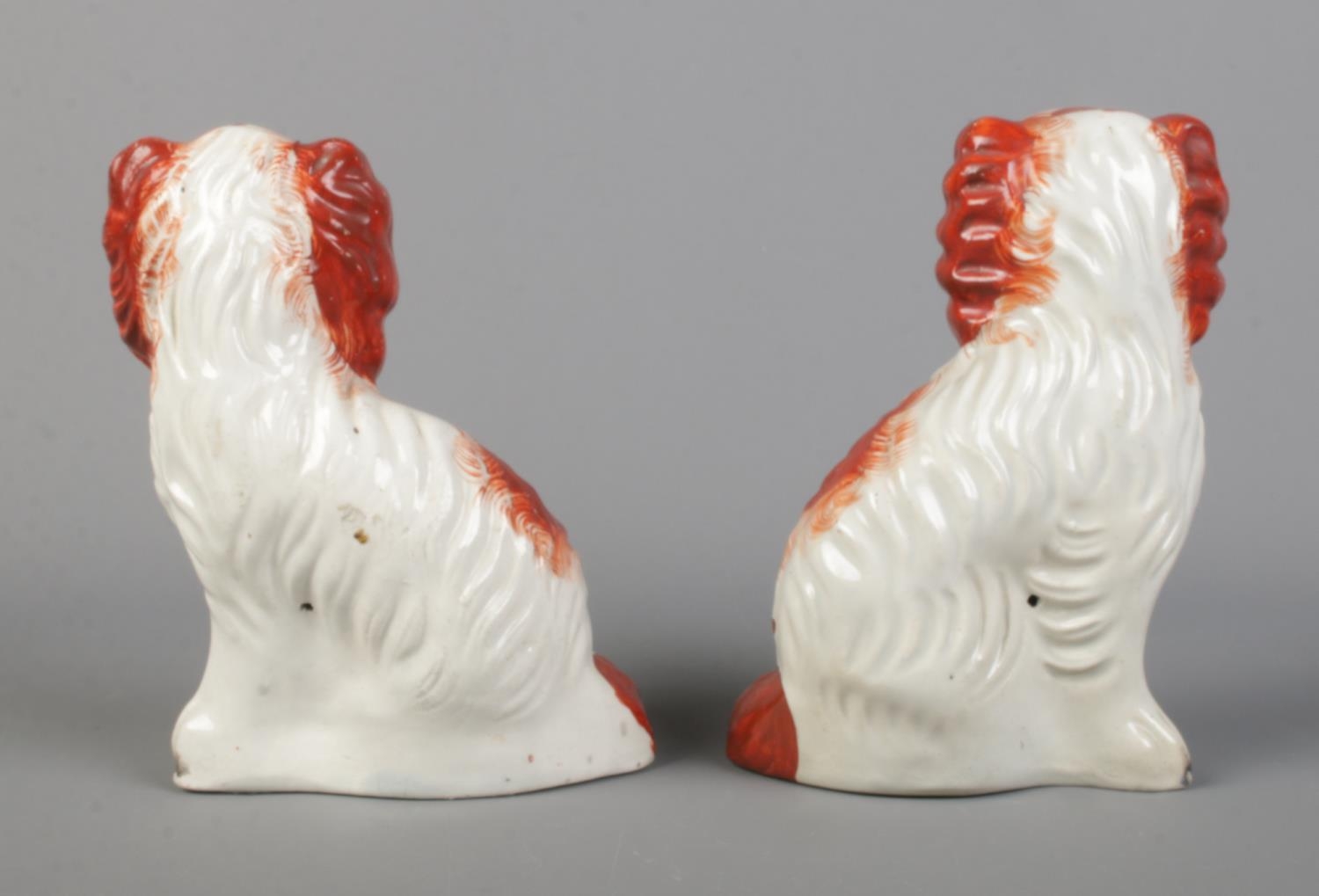 A pair of Victorian Staffordshire pottery Spaniels in red, size No. 2. Height 16cm. No cracks or - Image 2 of 6