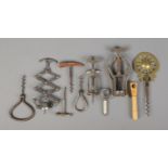 A collection of vintage and antique corkscrews. Includes James Heeley & Sons A1 double lever,