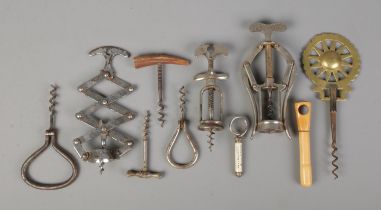 A collection of vintage and antique corkscrews. Includes James Heeley & Sons A1 double lever,