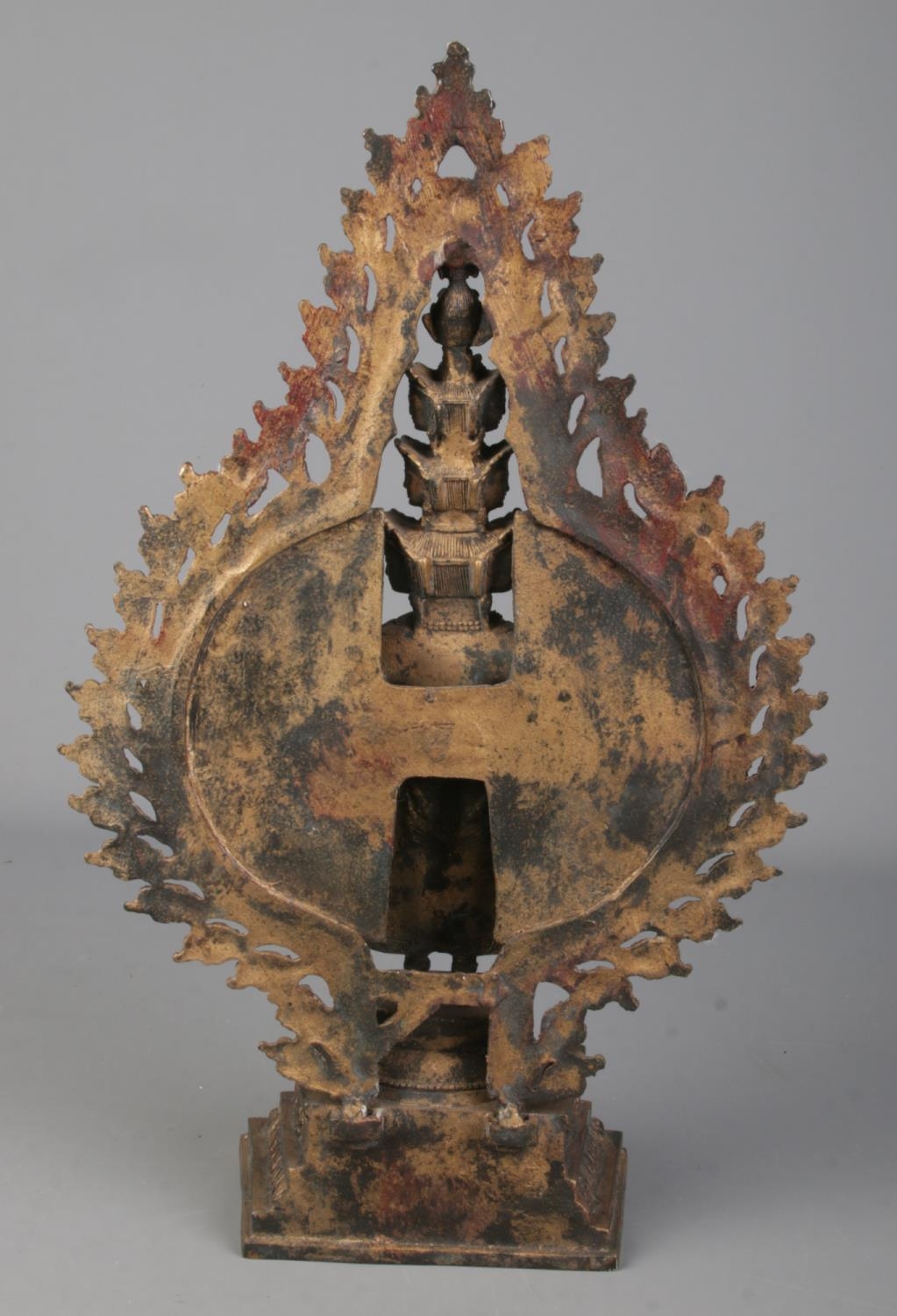 A cast metal figure formed as a thousand arm deity/Avalokiteshvara. Height 40.5cm. - Image 3 of 4