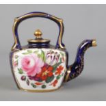 A 19th century English porcelain miniature tea kettle, possibly by Coalport. Height 7cm.