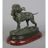 Edouard Paul Delabrierre (1829-1912), a bronze sculpture depicting a hunting dog with game bird in