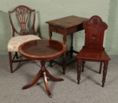 A quantity of furniture to include a small oak side table with barley twist supports, Hepplewhite