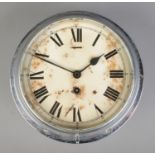 A Smith's Coventry Astral bulkhead clock, in circular chrome mount. The cream enamel Roman Numeral