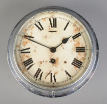 A Smith's Coventry Astral bulkhead clock, in circular chrome mount. The cream enamel Roman Numeral