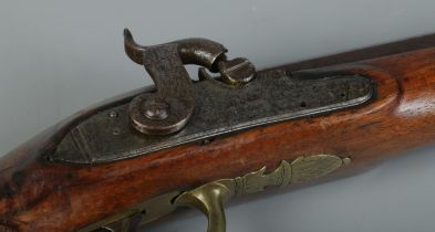 A 19th century percussion rifle. The lock plate stamped for Hickman. Barrel length 105cm. CAN NOT