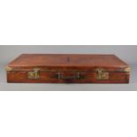 An early 20th century French Moynat leather and metal bound flat travel trunk. Height 13cm, Width