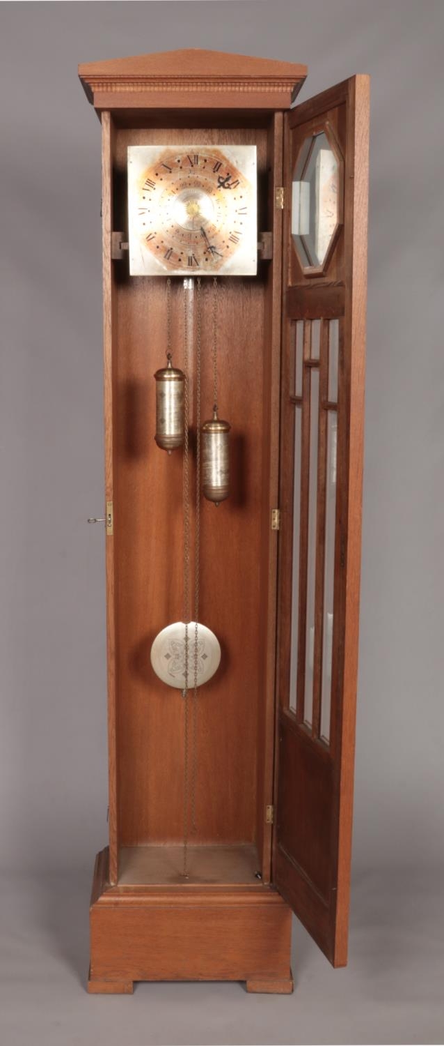 A German carved oak longcase clock with Kaiser gong, marked DRPa. Height 211cm. Not running - Image 2 of 3