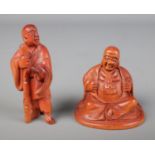 Two hand carved hardwood Buddha netsukes.