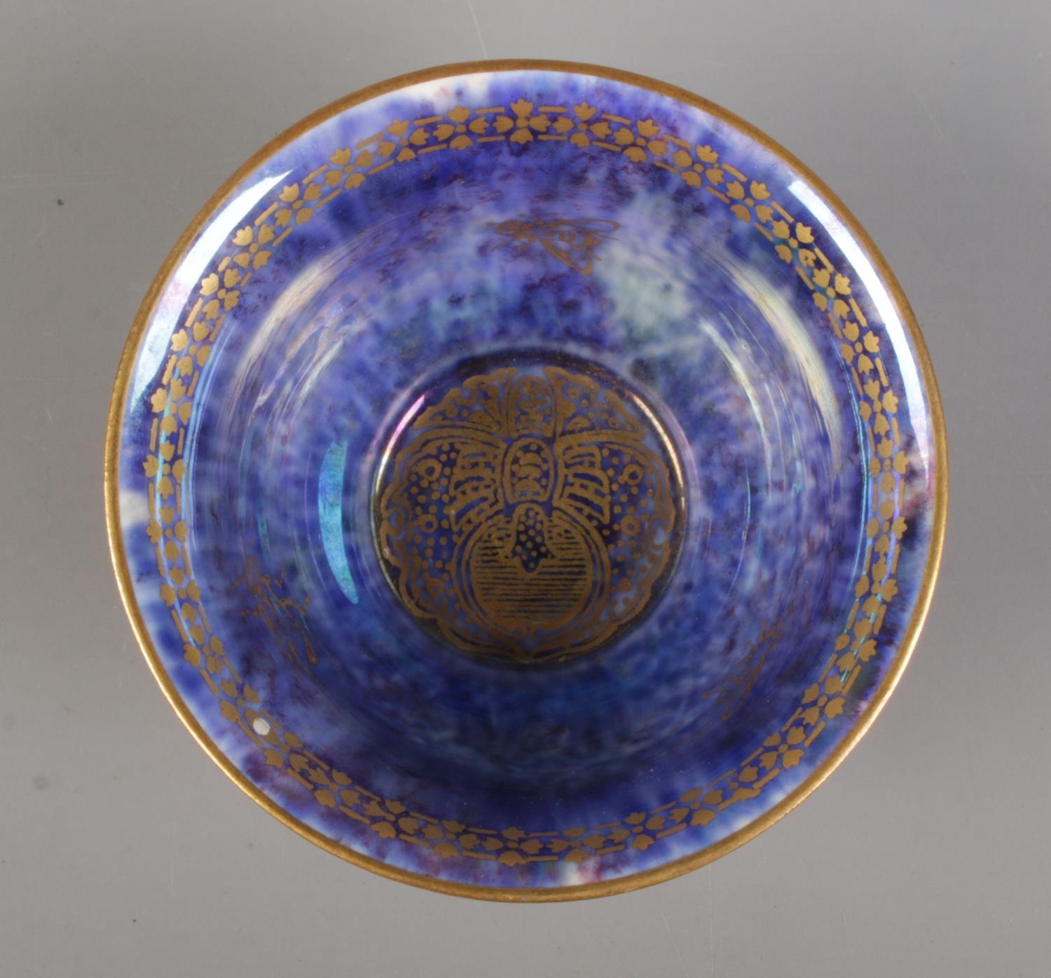 A Wedgwood Lustre miniature bowl by Daisy Makeig Jones, decorated with motifs. Having mottled orange - Image 2 of 3