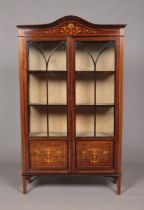 An Edwardian Sheraton Revival mahogany display cabinet. With astragal glazed door and painted