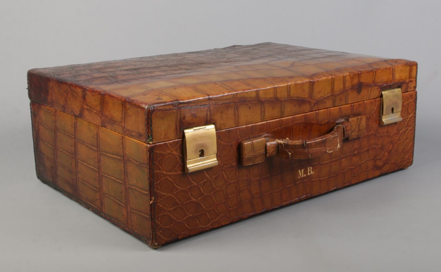 A crocodile skin dressing case by JW Robinson & Co, Los Angeles, with fitted interior and contents - Image 5 of 6