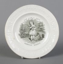 A 19th century pearlware nursery plate commemorating the birth of Prince Albert Edward of Wales,