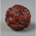 A spherical shaped netsuke. Depicting the 12 animals of the Chinese Zodiac.