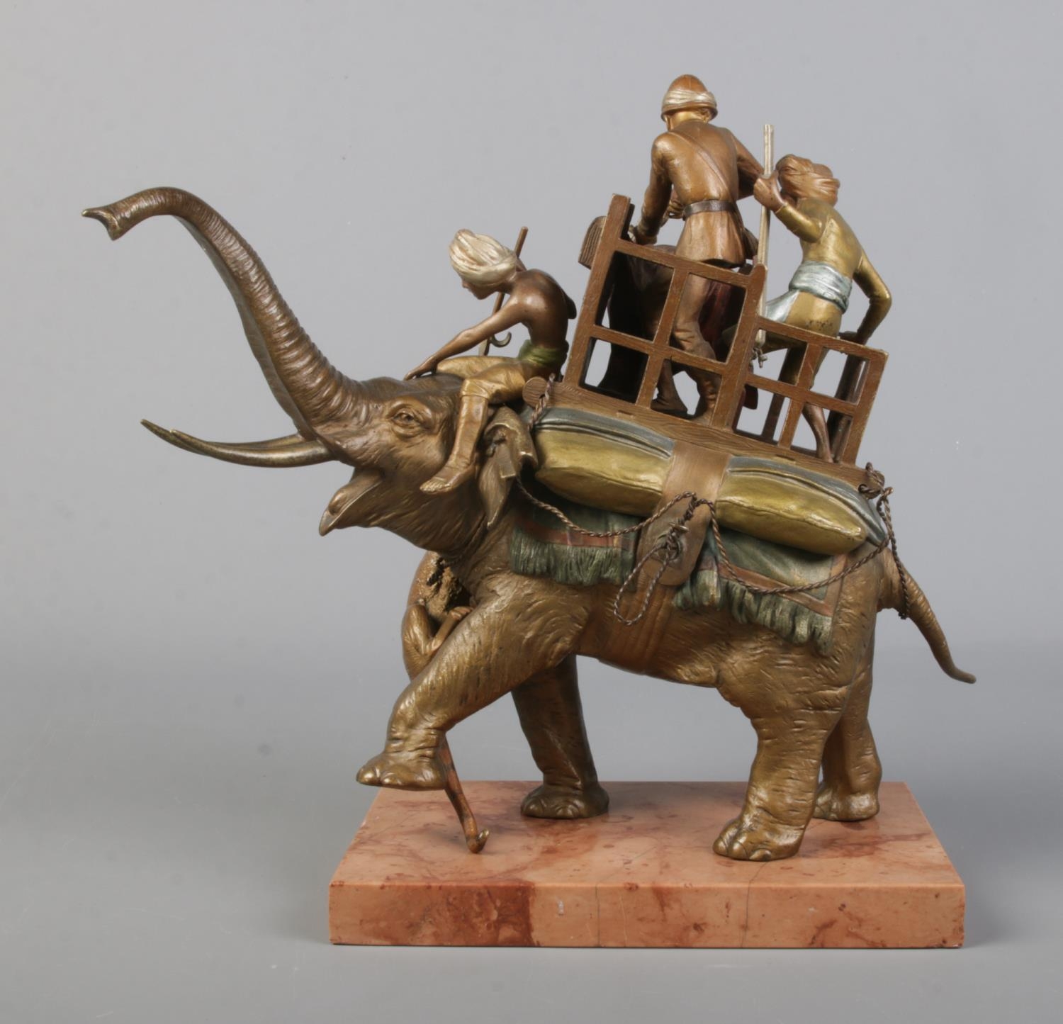 Franz Bergman (1838-1894), a cold painted bronze model on marble base, The Tiger Hunt. Marked with B - Image 3 of 9