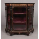 A Victorian ebonised credenza with satinwood inlaid decoration. Height 105cm, Width 103cm, Depth