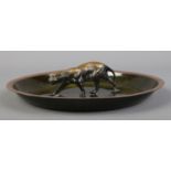 A 1930s Danish bronze dish surmounted with a wild cat. Marked to base Bronce, Denmark. Diameter