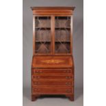 An Edwardian mahogany bureau bookcase. With satinwood inlay and crossbanding. Height 208.5cm,