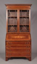 An Edwardian mahogany bureau bookcase. With satinwood inlay and crossbanding. Height 208.5cm,