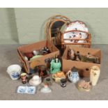 Two boxes of mixed collectables including Wedgewood small urn, Staffordshire teapot & character jug,