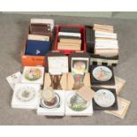 Three boxes of boxed cabinet plates. Includes Wedgwood, Limoges, Edwin Knowles, Aynsley, Royal