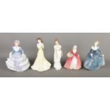 Five Royal Doulton ceramic figures to include Hannah (HN3655), Fragrance (HN2334), Linda (HN2758),