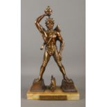 A gilded cast metal sculpture 'The Colossus of Rhodes; raised on onyx base. Height: 30cm.