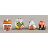 Four Vicary Ware ceramic pots decorated with bumblebee's to lid. Includes 'Yeoman's Cottage', '