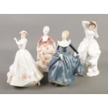 Four porcelain figures of ladies. Includes Royal Doulton Fragrance HN2334, Veronica HN3205, Rosemary