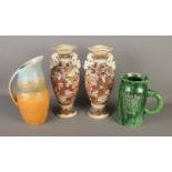 A small collection of ceramics to include pair of oriental vases and large stoneware jug stamped