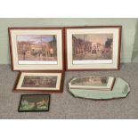 Two Peter Owen Jones framed prints titled 'Wet Night' and 'Passing Greeting' along with unmarked