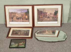 Two Peter Owen Jones framed prints titled 'Wet Night' and 'Passing Greeting' along with unmarked