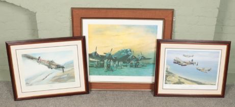 Three limited edition RAF signed prints. Includes The Last Halifax, Terence Cuneo limited edition