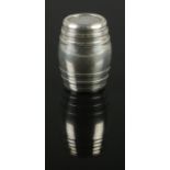 A novelty silver pepper pot in the form of a coopered barrel. Assayed for Birmingham, 1900, with