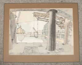 After Richard Bawden (born 1936), an unframed print, dock scene. 43cm x 60cm.