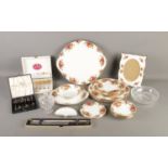 A collection of Royal Albert Old Country Roses ceramics along with Stuart crystal, silver handled