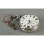 A Victorian silver fusee pocket watch with Roman Numeral markers and subsidiary seconds. Assayed for