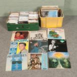 Two boxes vinyl records and singles of mainly pop and easy listening to include Elvis Presley,