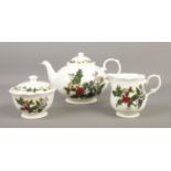 Portmeirion; The Holly and The Ivy, three piece tea set. Comprises of teapot, cream jug and