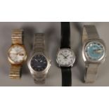 Four gentleman's wristwatches. Includes Seiko Sportmatic 5, Bulova Accutron, Citizen Eco-Drive